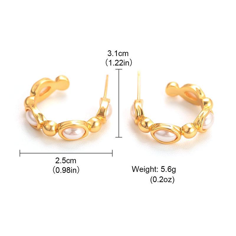 

INS Inspired C-Shaped Earrings: High-End Retro French Style with White Shell Beads