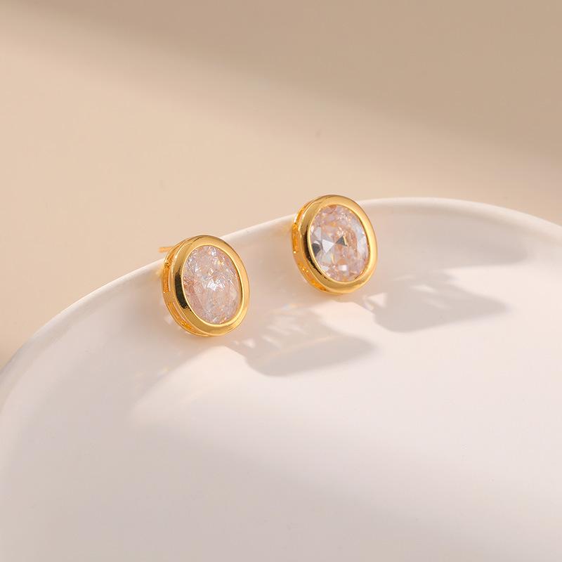 Fashion Business Chic Oval Hollow Zircon Versatile Women Stud Earrings
