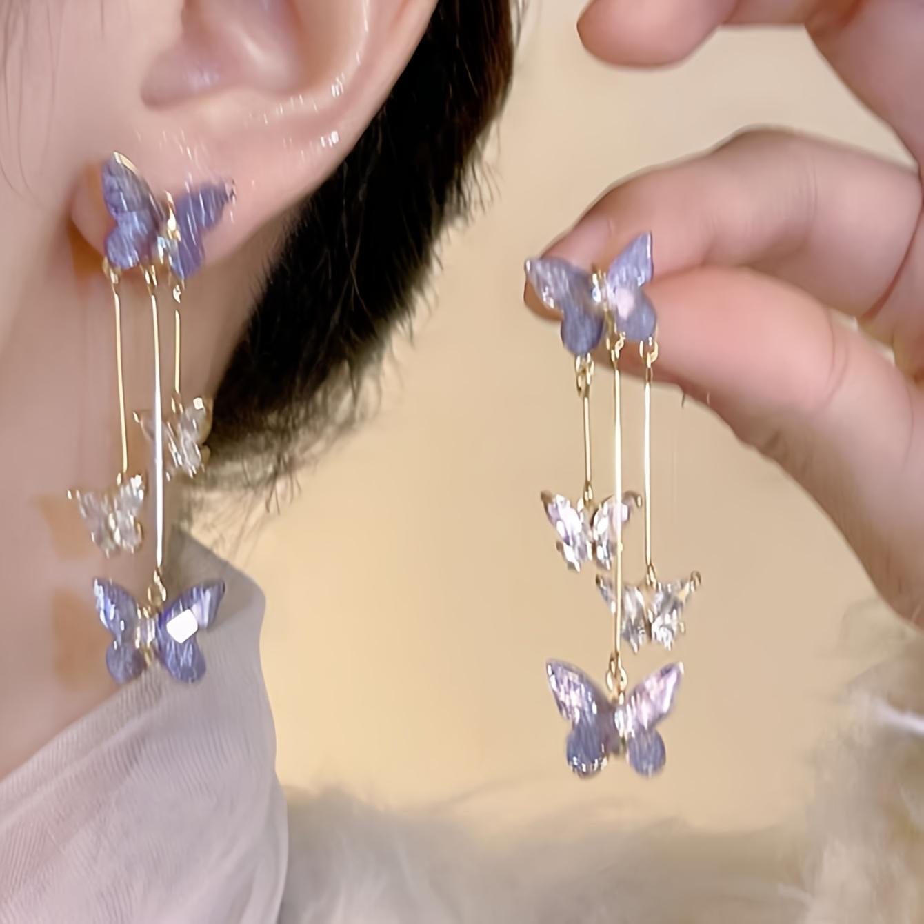 

Women s Light Purple Small Butterfly Tassel Earrings Delicate Temperament Accessory Elegant Style Perfect for Party Daily Wear