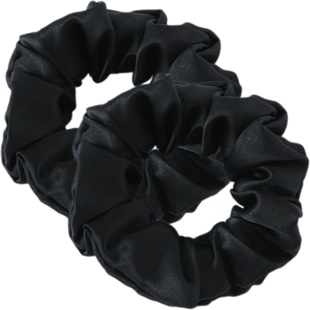 SakuraLovely8 Silk Hair Natural 6A Gentle on High Set of 2 Ties, Scrunchies, Silk, Grade, Hair, Non-Staining, Elasticity, (Black)