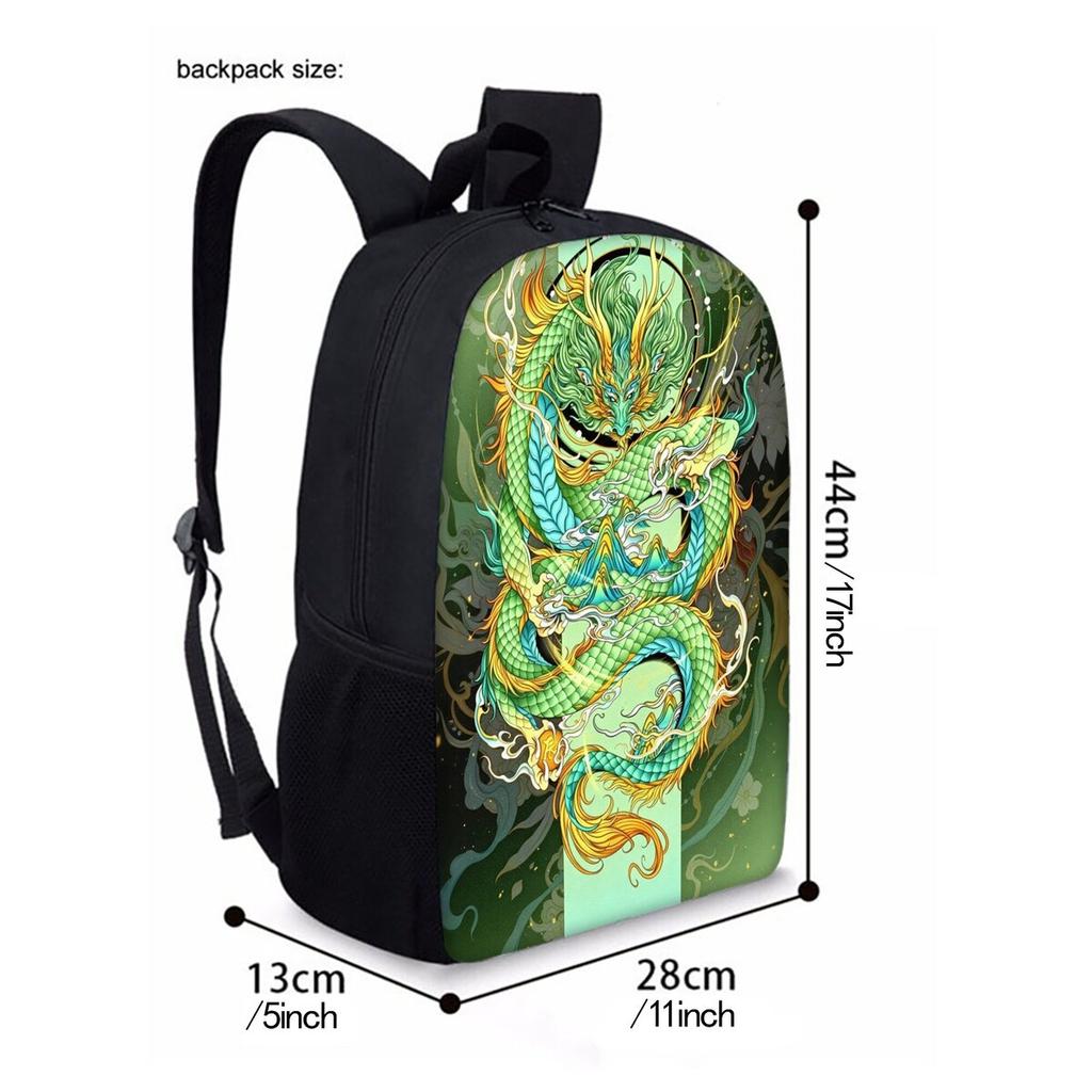 Set da Tre Pezzi Drago Divino Cinese Zaini per Ragazzo/Ragazza Migliori Regali Cartone Animato 2D Zaino Scolastico Impermeabile per Bambini