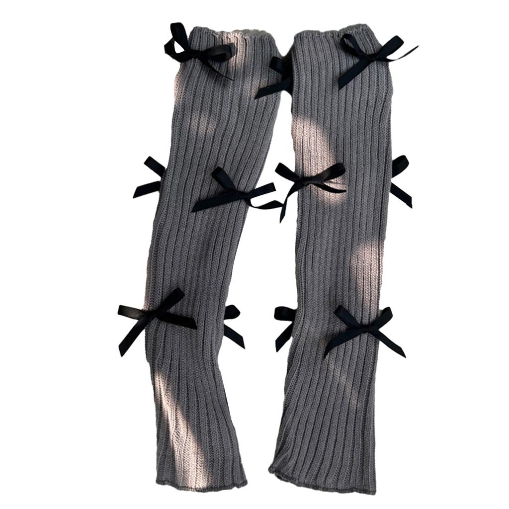 Japanese Ballet Style JK Girl Women Ribbed Knit Leg Warmer Sweet Small Bow Lettuce Hem Boot Cuffs Leg Cover Long Socks