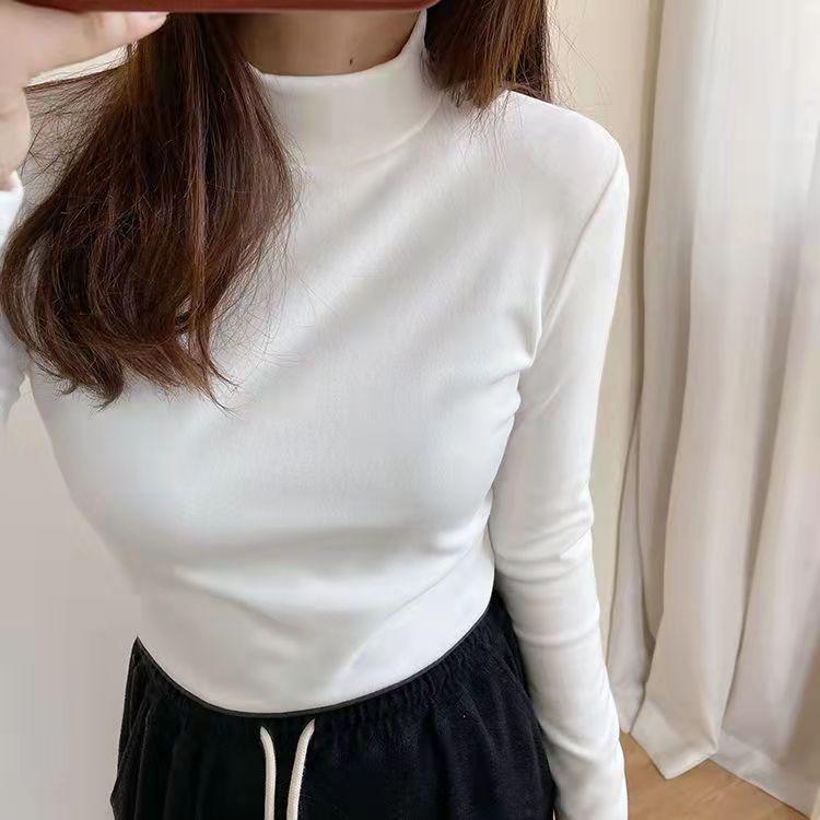 

Женский бархатный термотоп со средней горловиной - двусторонний начес Cationic, полувысокий воротник, плюс бархат для осени/зимы One Size (Suitable for 80-140 jin)