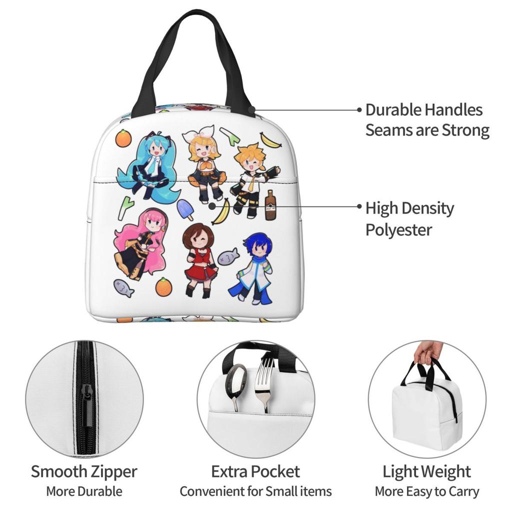 Vocaloid Chibi Chaos! Miku Insulated Lunch Bag for Women Kids Leakproof Food Boxes Thermal Lunch Box Tote