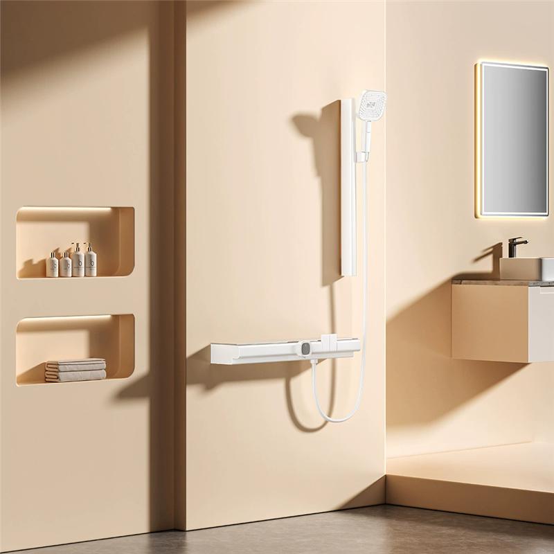 Tuqiu Gray Thermostatic Bathroom Shower Faucet Bathroom Mixer Faucet White Brass Bathroom Faucet  Set