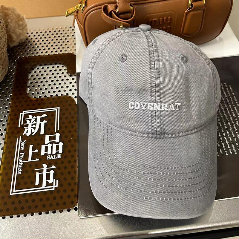 Fashion Hat New Hat Women's Old Washed Cotton Textured Baseball Cap Versatile Face Small Hat Women's Korean Edition Embroidered Cap
