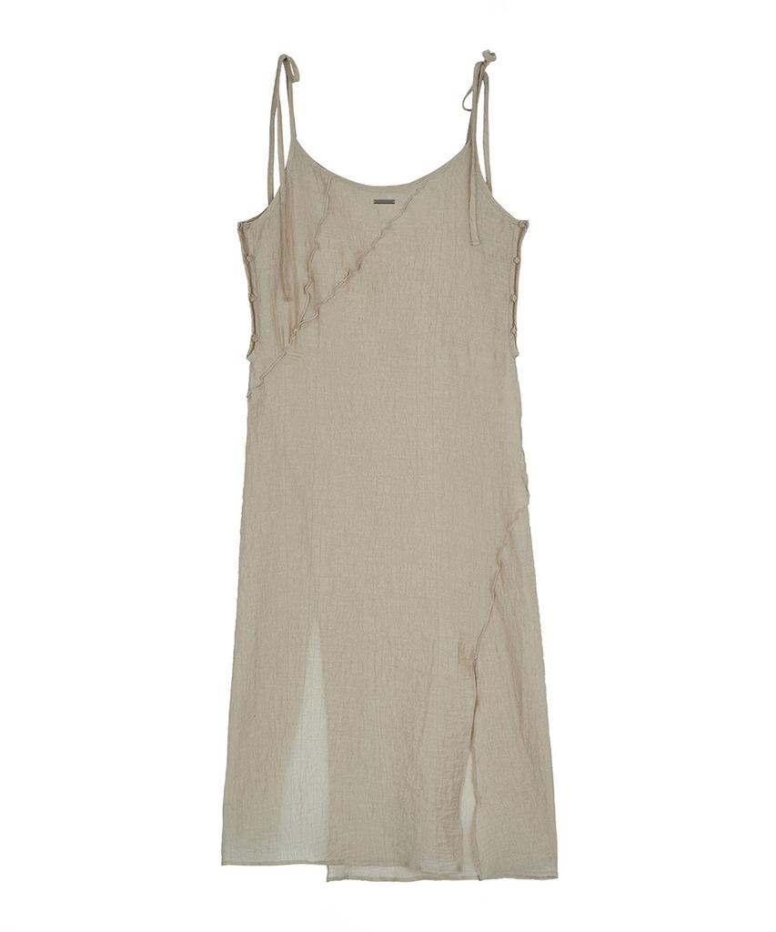 Fortena Strap Slit Dress-Beige