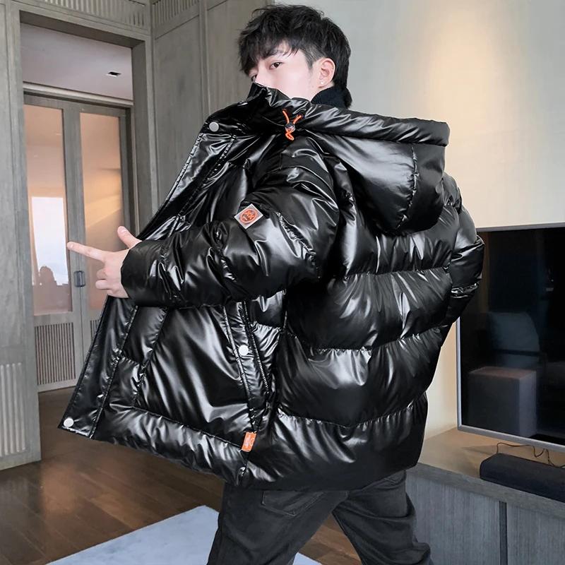 

Теплые зимние парки в стиле хип-хоп больших размеров 8XL 7XL 6XL, блестящие куртки, мужское пальто с капюшоном, мужская утепленная хлопком повседневная парка M чёрный