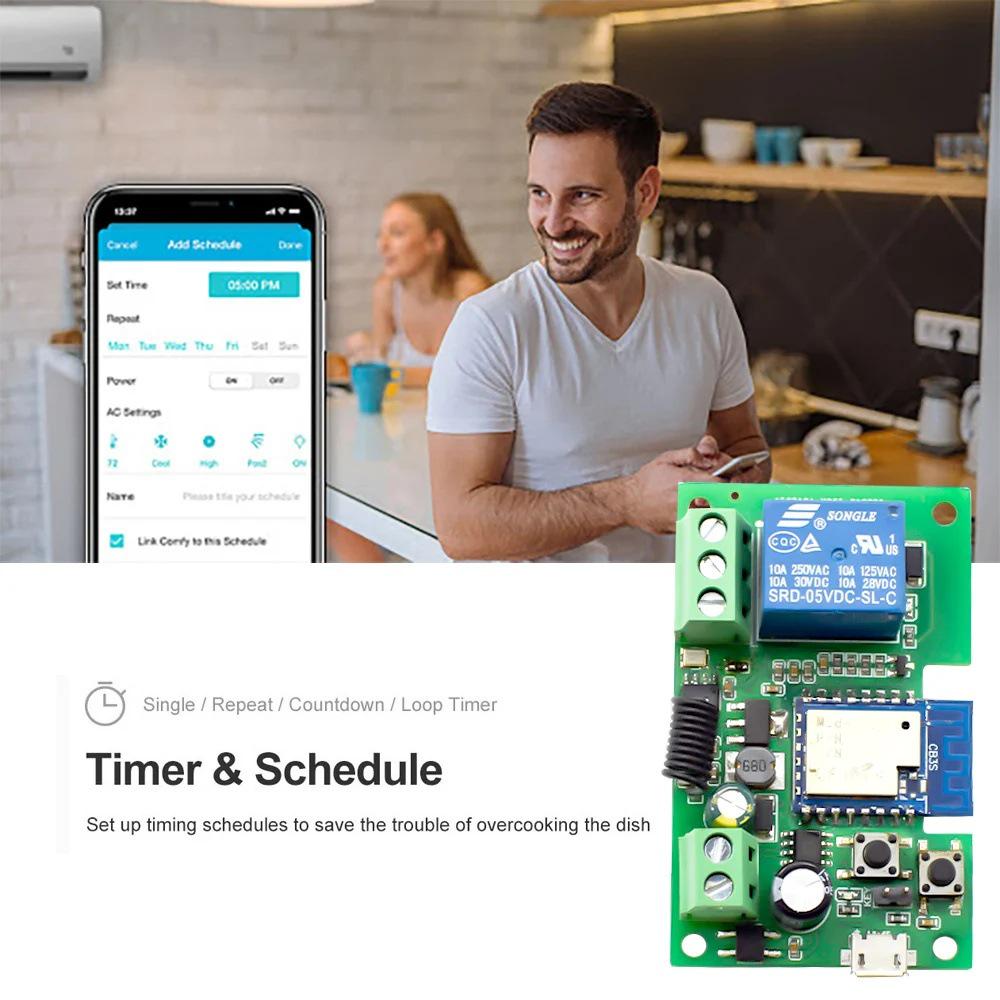 Graffiti Tuya Smart WiFi Switch: Single-Channel Relay Module with Momentary, Self-Locking, and Interlock Remote Control