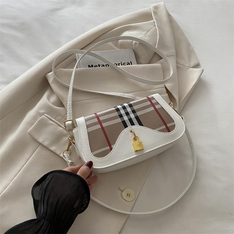 

Французская нишевая сумка под мышкой в клетку контрастного цвета на плечо через плечо маленькая квадратная сумка простая ретро замок женская сумка белый