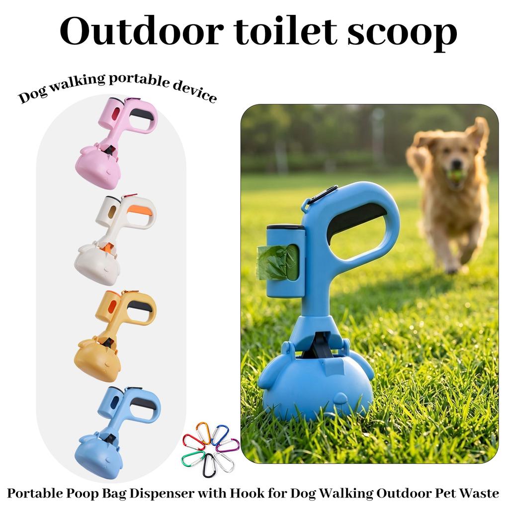 Portable Poop Bag Dispenser with Hook for Dog Walking Outdoor Pet Waste