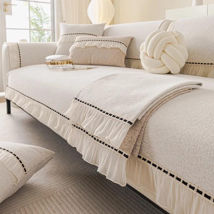 Light Luxury Cream Style Simple European Sofa Cushion Universal In All Seasons, High-end Sense Non-slip Skirt Seat Cushion Cover Cloth Towel