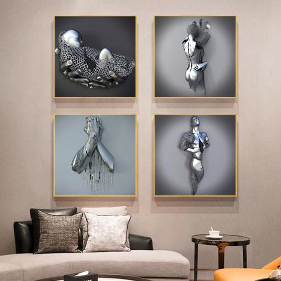 

Романтический плакат, абстрактная живопись на холсте, металлическая фигура, статуя, стена