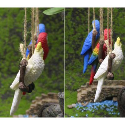 Set of 3 Resin Swing Parrot Garden Pendants for Hanging Decoration for Outdoor Patios Porches and Miniature Landscapes