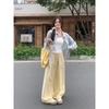 2025 Women's Yellow Jacquard Straight-Leg High-Waisted Slimming Summer Pants