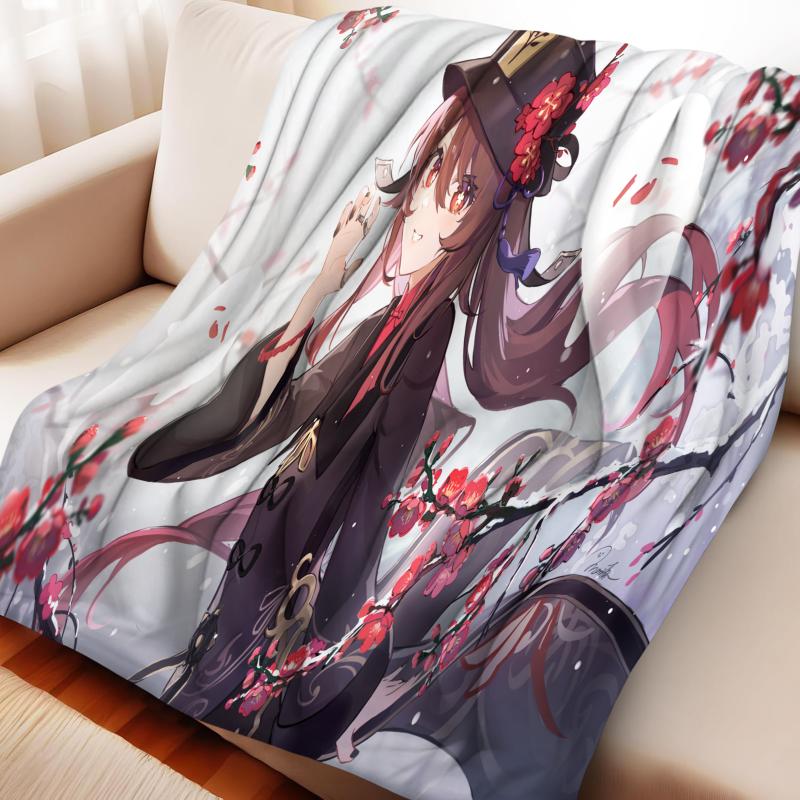 

Anime Hu Tao Flannel Fashion Blanket - Genshin Impact Four-Season ACG Themed Nap Throw 75x90cm