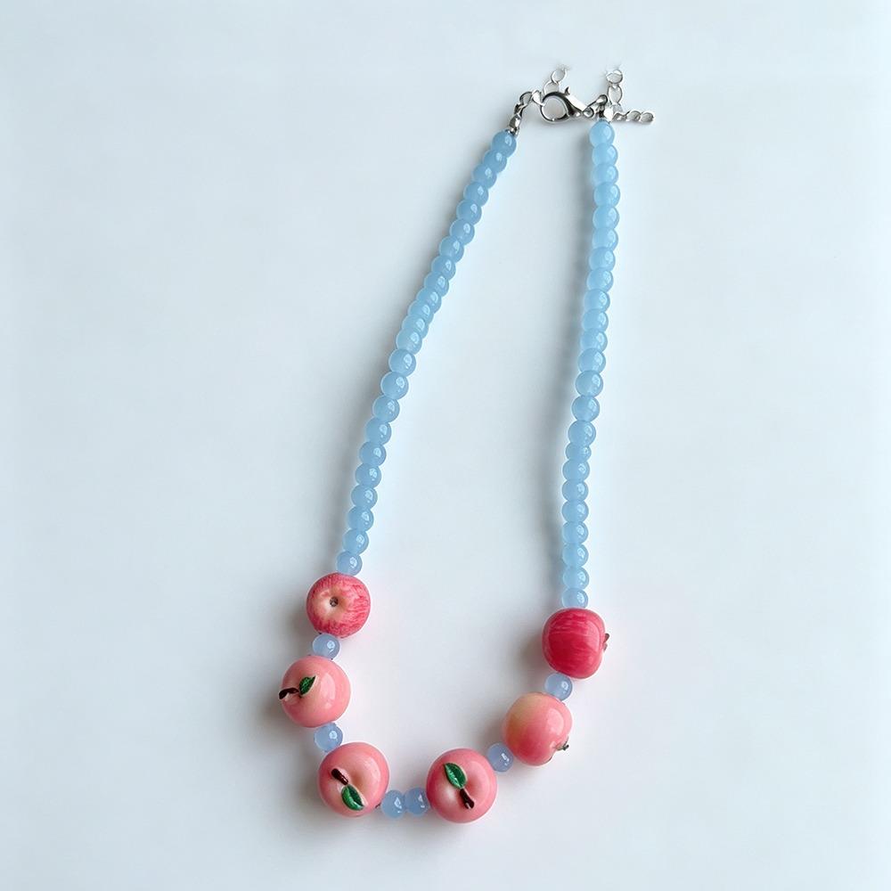 Resin Fruit Charms Fruit Beaded Necklace 3D Beaded Design Glass Beaded Necklace for Girls