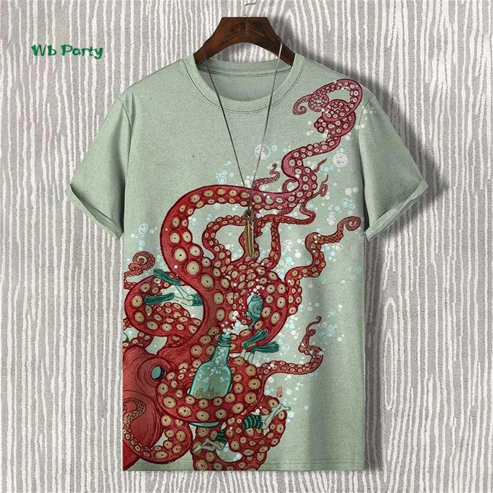 Zomer Rond Hals 3D Japanse Ukiyo-e Patronen Print Top Modieuze Casual Korte Mouw Heren T-shirts