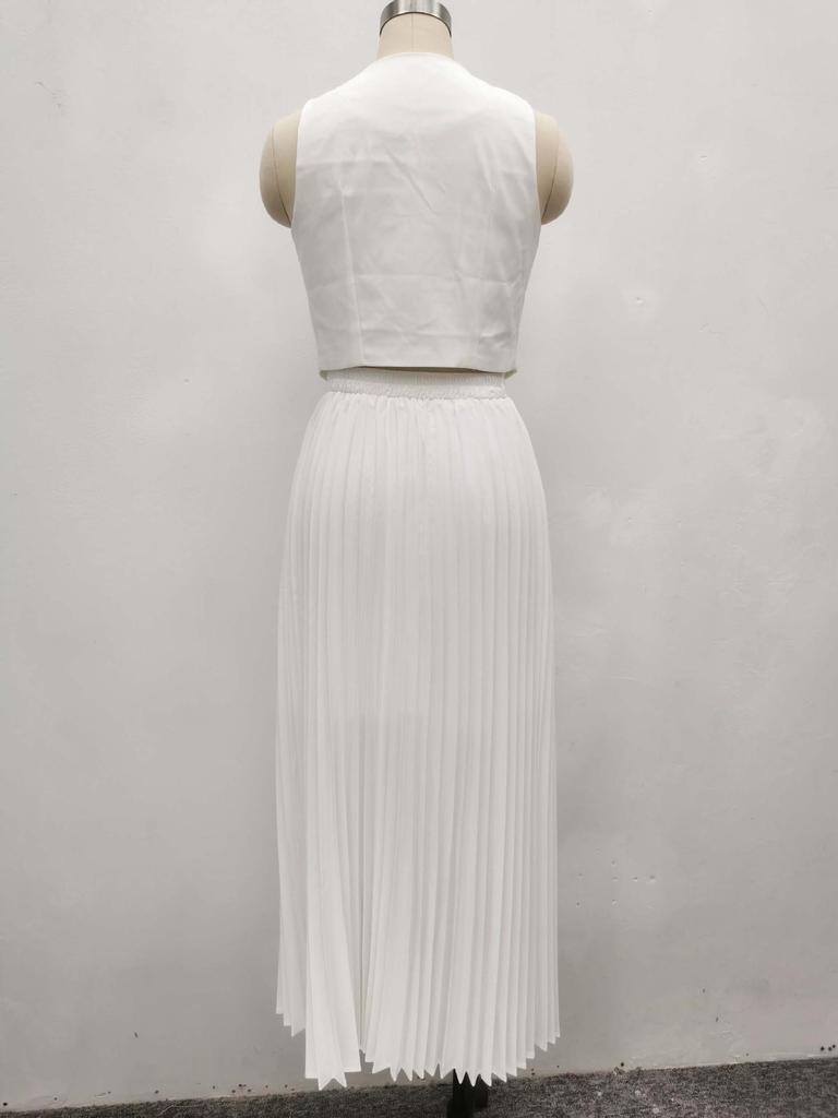 2025 African Style Women's Sleeveless Vest & Pleated Long Skirt Two-Piece Summer Set