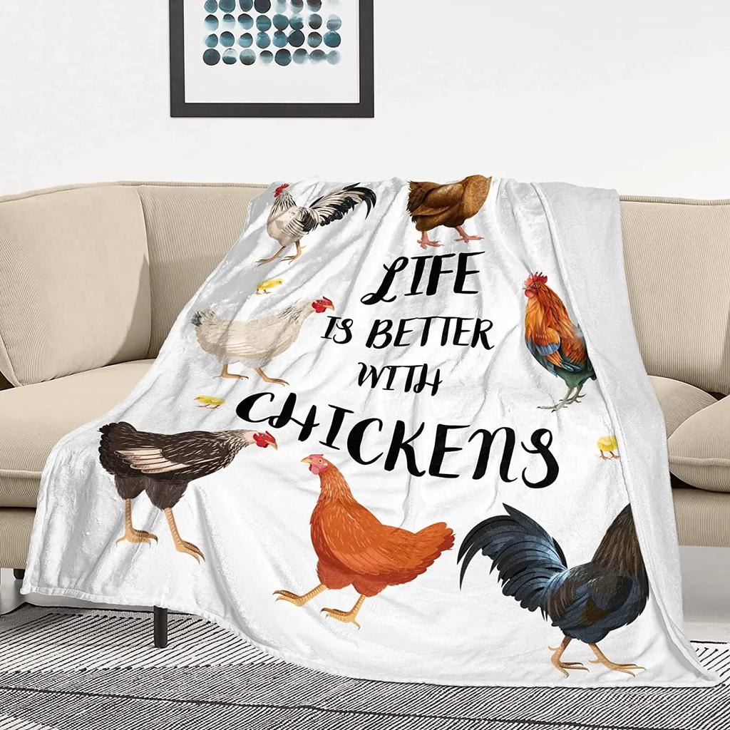 Chicken Flannel Throw Blanket Cartoon Chicken Farm Animals Blanket Lightweight Comfortable Super Soft for Bed Sofa Couch Decor