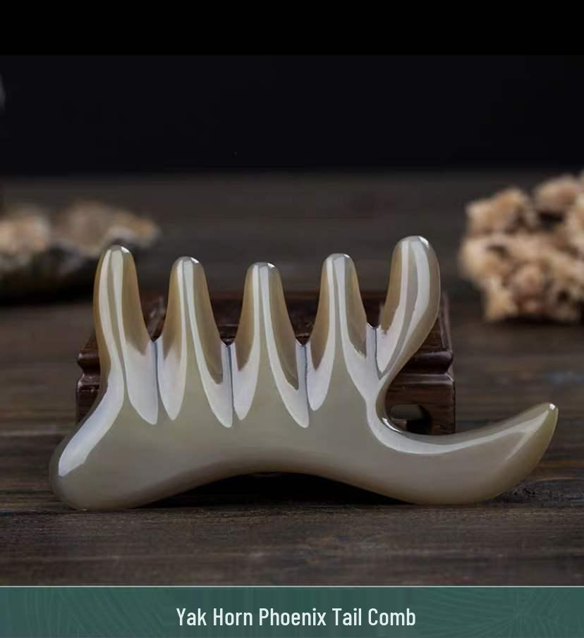 Natural Yak Horn Phoenix Tail Wide-Tooth Comb - Internet Celebrity Style for Women – Massage and Meridian Board Scraper