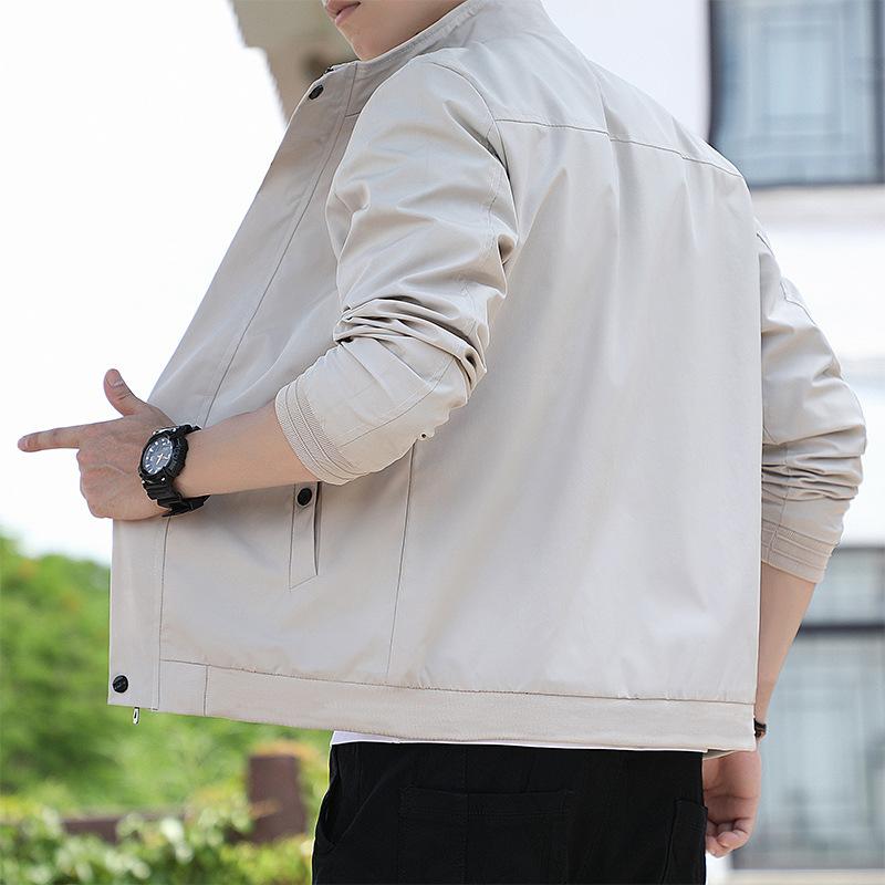 Men's Autumn Casual Stand Collar Jacket Thin Jacket Pure Color Loose Jacket Fashionable Jacket for Men