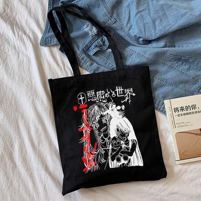 Japon animesi kadın omuzdan askili çanta Harajuku yeni punk kanvas çanta gotik rahat koyu büyük kapasiteli Vintage karikatür y2k alışveriş çantası