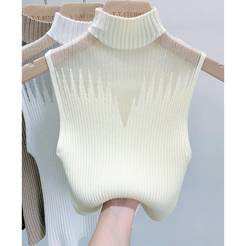 Pletený top s halterneckem Malá halter vesta Dámské oblečení Svetr s polovičním rolákem Bez rukávů Krátký top