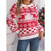 Autumn and winter Christmas fawn pattern women's long-sleeved pullover sweater, warm and comfortable women's tops in a festive atmosphere