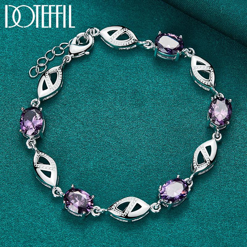 Purple AAA Zircon Silver Bracelet Women's Wedding Gift Fashion Jewelry