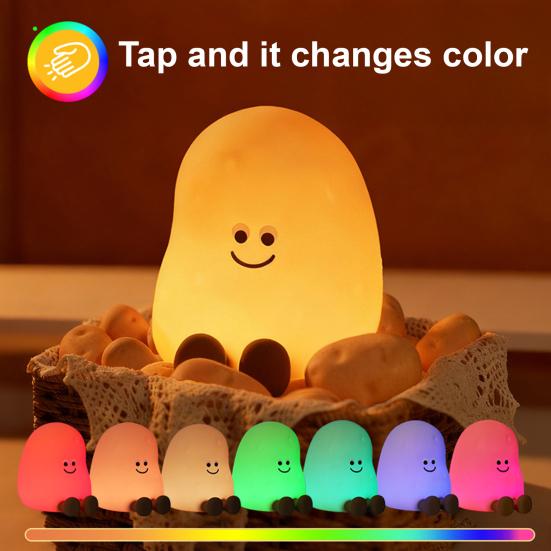 Kids Night Light with 3 Brightness Levels And 7 Color Modes Potato Design Soft Silicone Touch Rechargeable 30-Min Timer Bedside Lamp