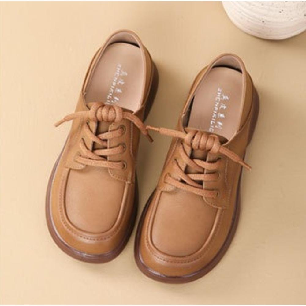 Loafers Women's Spring and Autumn New Soft-soled Middle-aged Mother Pumps Flat-soled Lace-up Work Casual Leather Shoes Women