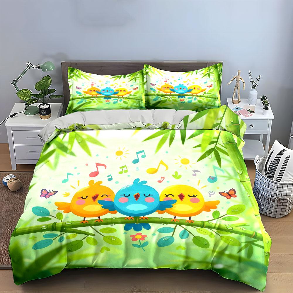 Cute Birds & Nature Decor Set Soft Comfortable Duvet Cover Bedding Set Included 1*Duvet Cover & 2*Pillowcases, Gift