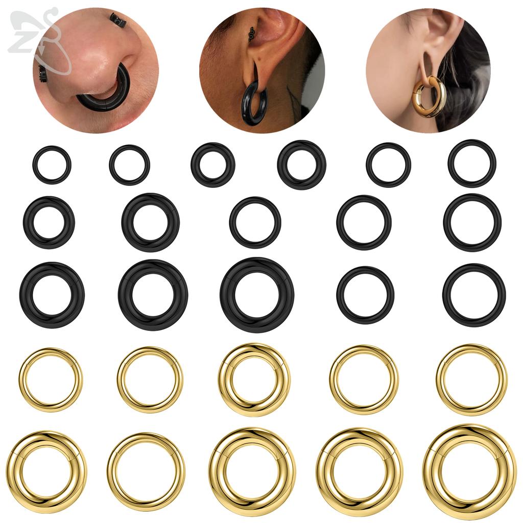 ZS 1 ST 12/10/6/4/2G G23 Kwaliteit Titanium Staal Neusring Mannen Vrouwen Grote Gauge Oor Verbreders Septum Piercing Segment Clicker Ringen