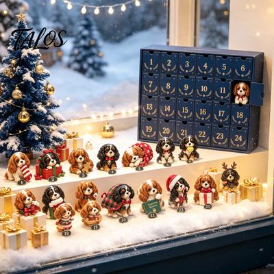 Collectible Holiday Figures Shih Tzu Advent Calendar, 24-Day Countdown Toy Set with Mini Dog Fun Educational Activity Figures, Christmas Tree Hanging