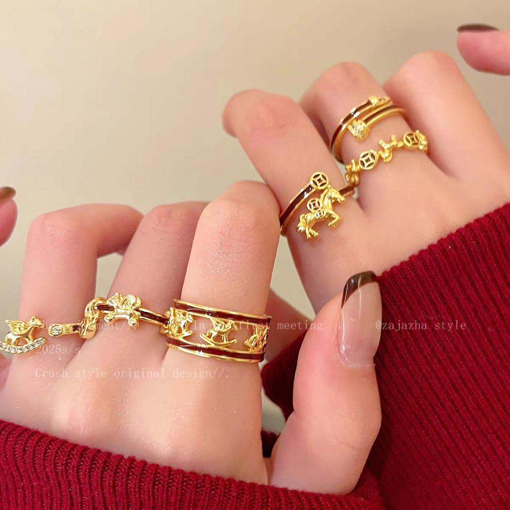 Get Rich Now! Birthday Gold Pony Ring Stacked Index Finger Ring Open Ring
