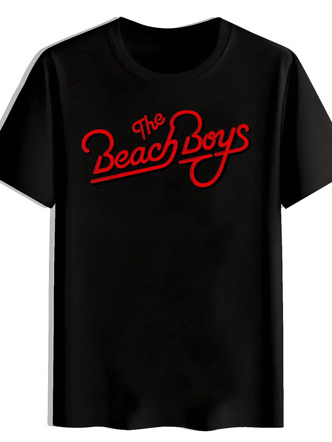 Retro Rock Band Graphic T-shirt - The Beach Legends Red Cursive Print M