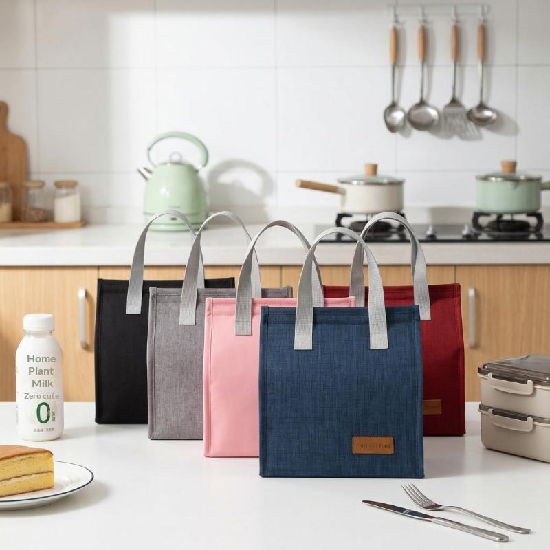 Insulated Lunch Tote Bags Waterproof Linen Fabric Thermal Lining Perfect For Office School Picnics Daily Use