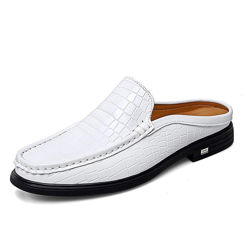 

Роскошные портативные тапочки Дизайнерские Летние из натуральной кожи Повседневные Слипоны Полуботинки для мужчин Лоферы Тапочки для узкой стопы 46 белый