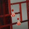 Niche Design Red Flower Earrings Retro Ethnic Style Temperament Versatile Jade Earrings Chinese Style Earrings Women