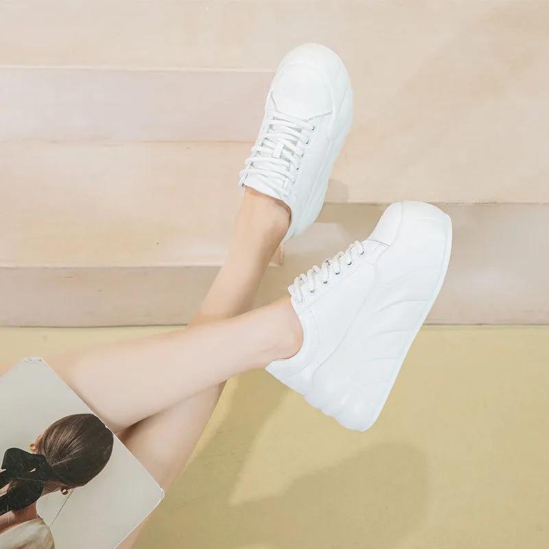 Fashion 8cm Spring Genuine Leather Platform Wedge Chunky Sneakers Platform Women Shoes Zapatos De Mujer Autumn Vulcanize Shoes Fashion