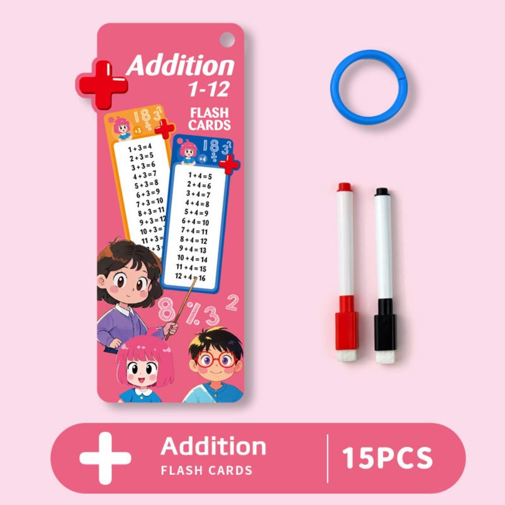 15PCS 15 cards Mathematical Training Cards Erasable Reusable Addition Table Cards Teaching Practice Cards Maths Table Cards