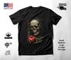 Hooded Skull Holding a Red Apple T-Shirt Black Unisex S-2XL