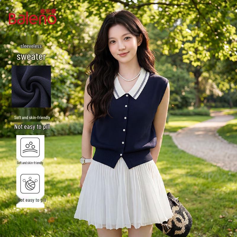 Baleno Women s Sleeveless Color Block Polo Knit Top M