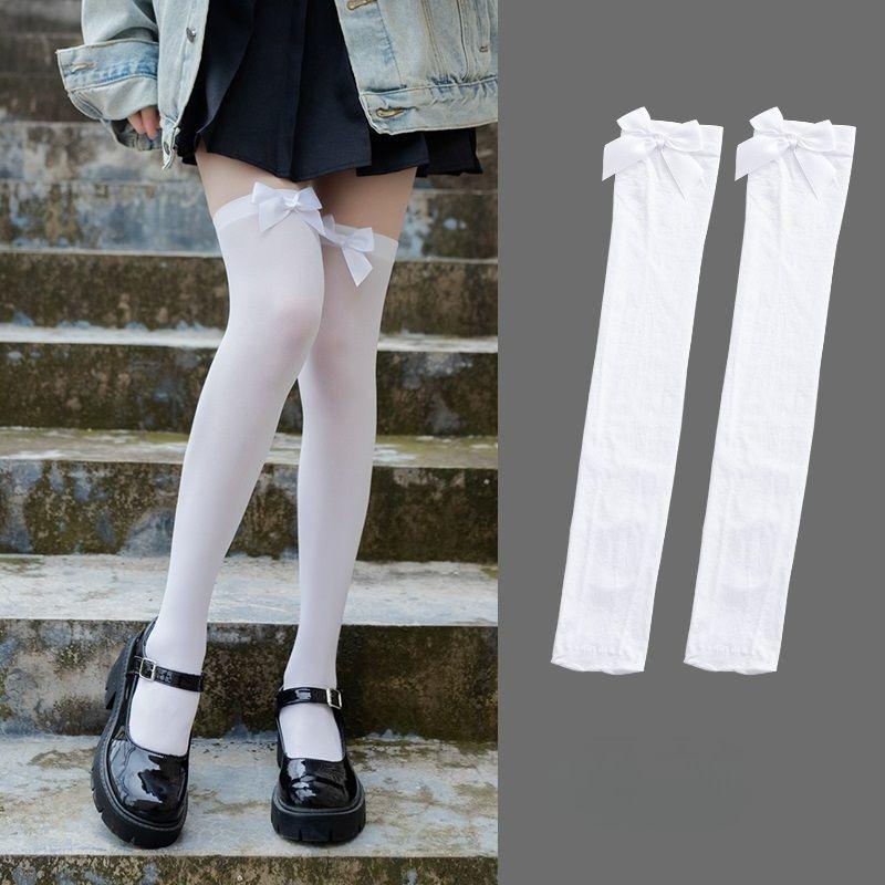Spring and Summer Lightweight Breathable Non-Sagging Bowknot Socks Soft and Comfortable Slimming Beauty Leg Socks for Women 1 pair Knee-high socks белый