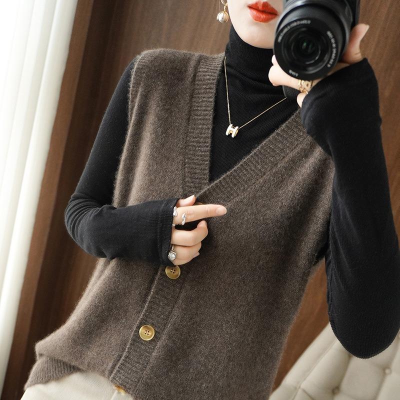 Women S V Neck Sleeveless Knit Vest Loose Solid Color