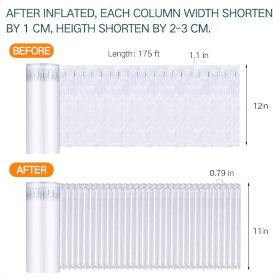 

12x175 Надувные воздушные подушки для транспортировки, большая пузырчатая амортизирующая упаковка, упаковка с насосом, рулон пузырчатой амортизирующей пленки с надписью Хрупкое United States