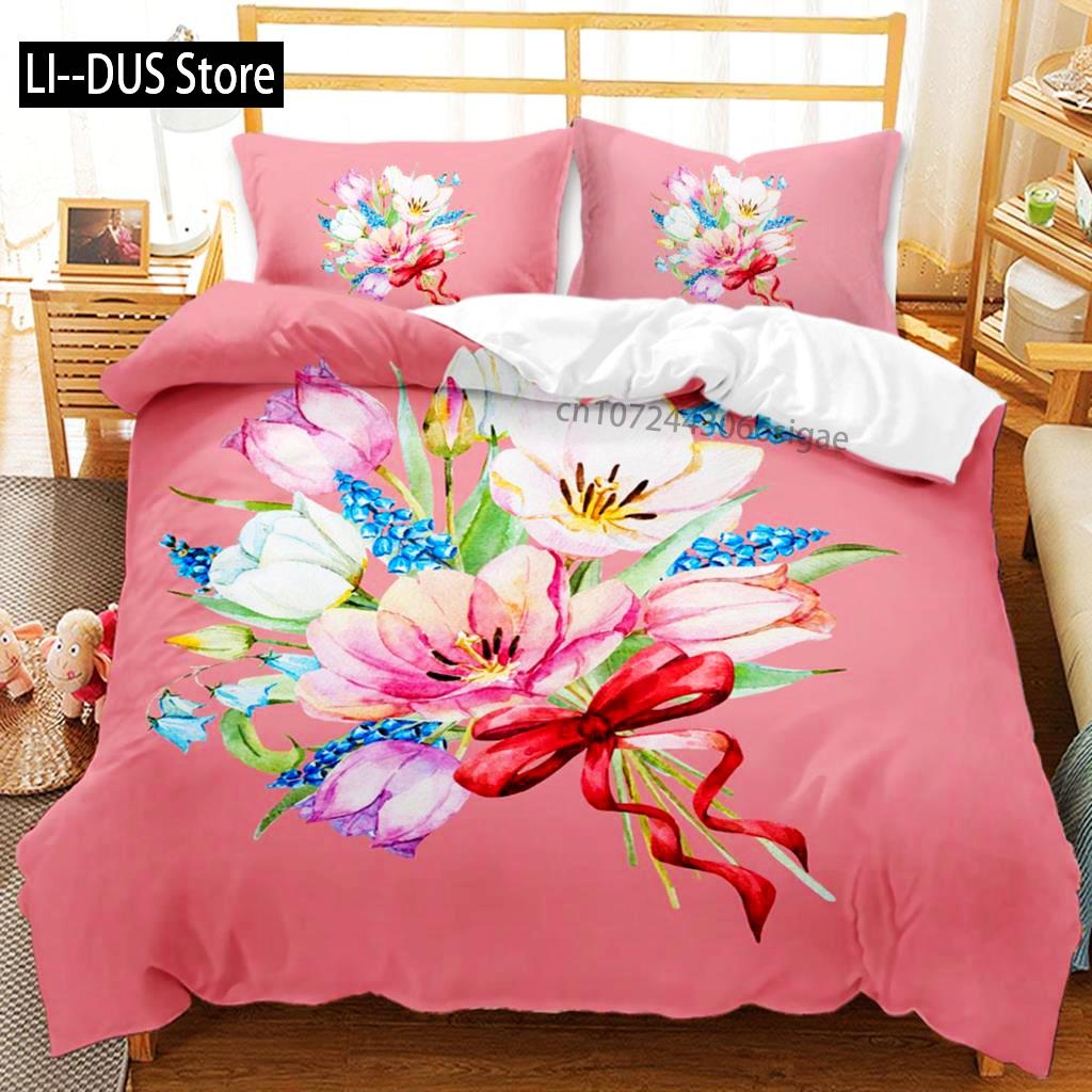 Flower Duvet Cover Set Microfiber Blooming Flowers Gift Flower Theme Bedding Set For Adults Double Queen King Size Quilt Cover