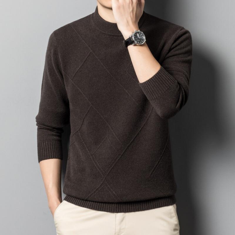 Genser for menn Høst og vinter Ny Slank Varm Ensfarge Uformell fortykket Halvskolekrage Ullstrikket genser