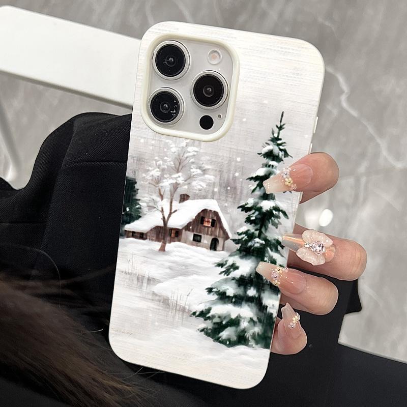 

Winter Cabin and Snow Covered Pine Tree Scene Art Phone Case for iPhone 17 16 15 14 13 12 11 Series Pro Max Plus iphone 15 ProMax
